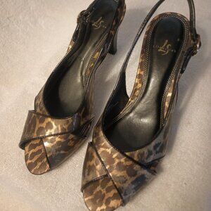 Life Stride Leopard Print Sling Back Peep Toe Heels Sz 8 1/2